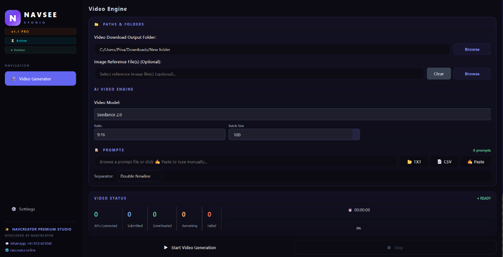 Seedance Bulk Video Generator App UI